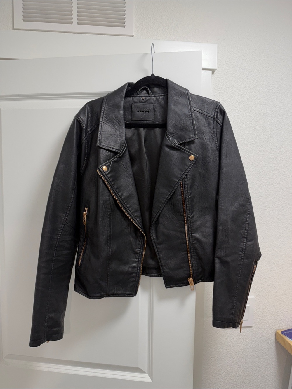 Blank NYC Black Leather Moto Jacket with Gold Hardware